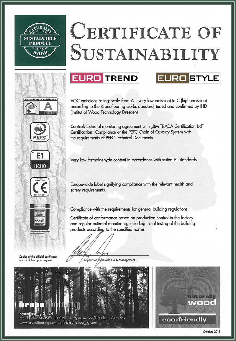 Flooring Certificate of Sustainability